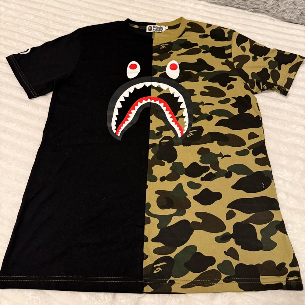 BAPE WGM TShirt Mens Medium Black Camo Shark Split